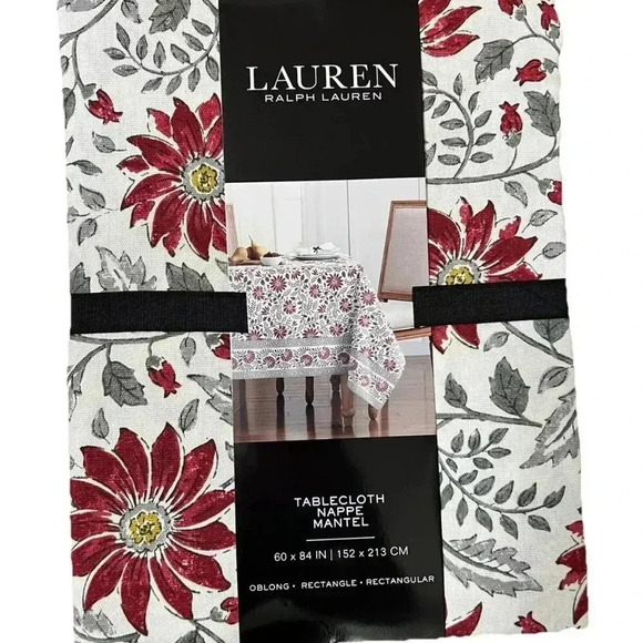 NEW Ralph Lauren Winter Christmas Poinsettia 100% Cotton Tablecloth Cover 60x84 - Picture 1 of 4